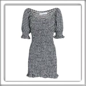 Faithfull the Brand Constantia Mini Dress Smocked Checked Crepe Navy Size XS, 2